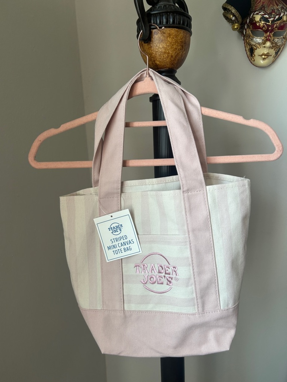Pink Striped Canvas Tote Bag NWT